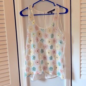 Love Stitch (S) sheer floral sequin tank